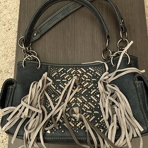 Dusty Blue Montana West handbag with leather/suede trim and fringe NEW
